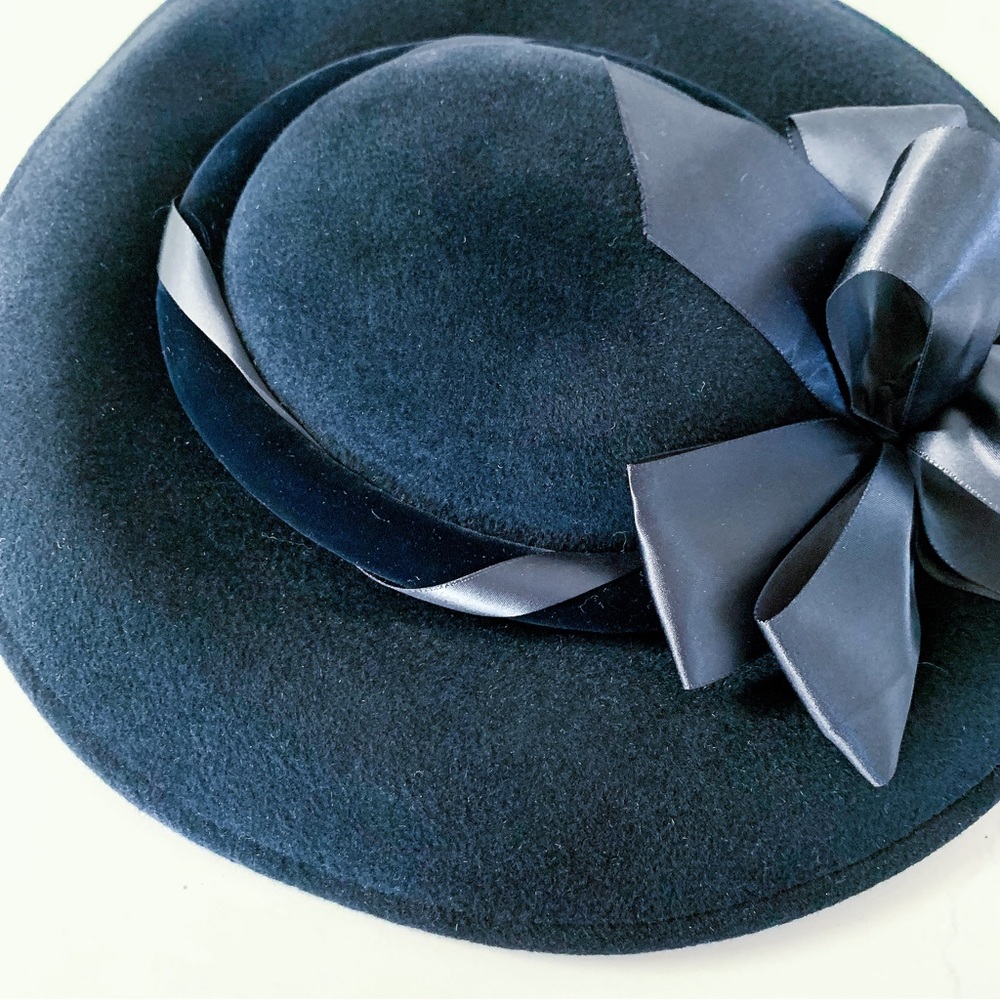 👒 1960’s Sonni San Francisco Black Wool Felt 'Tilt' Hat With Back Strap … - Picture 4 of 8